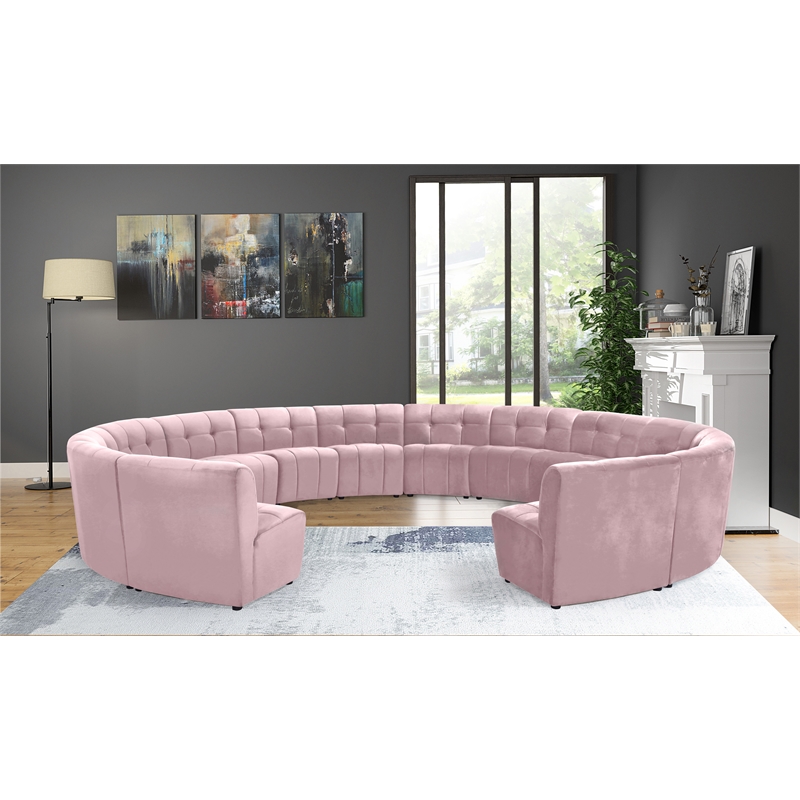 Maklaine 14-Piece Modular Contemporary Velvet Sectional Sofa in Pink