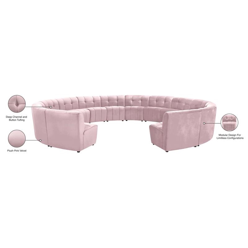 Maklaine 14-Piece Modular Contemporary Velvet Sectional Sofa in Pink
