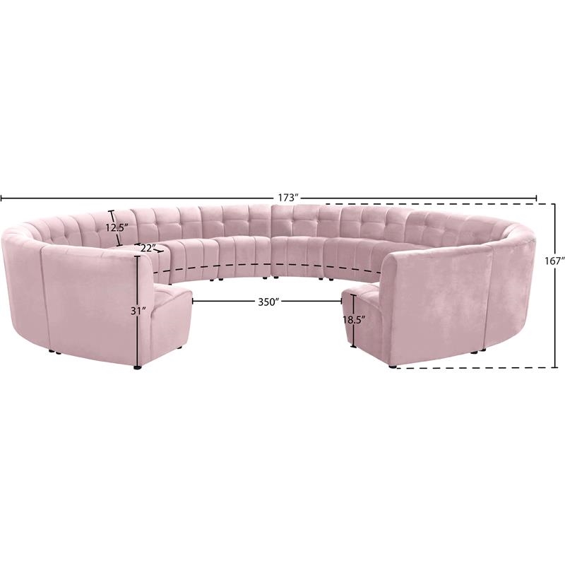 Maklaine 14-Piece Modular Contemporary Velvet Sectional Sofa in Pink