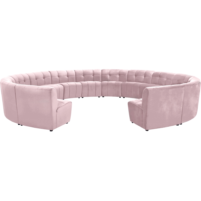 Maklaine 14-Piece Modular Contemporary Velvet Sectional Sofa in Pink