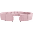 Maklaine 15-Piece Modular Contemporary Velvet Sectional Sofa in Pink