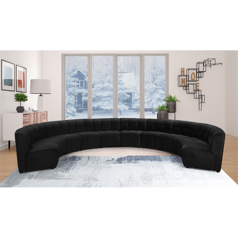 Maklaine 10-Piece Modular Contemporary Velvet Sectional Sofa in Black