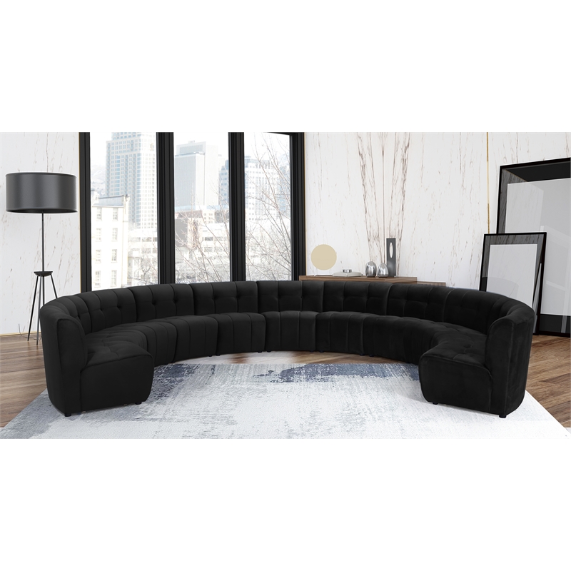 Maklaine 11-Piece Modular Contemporary Velvet Sectional Sofa in Black