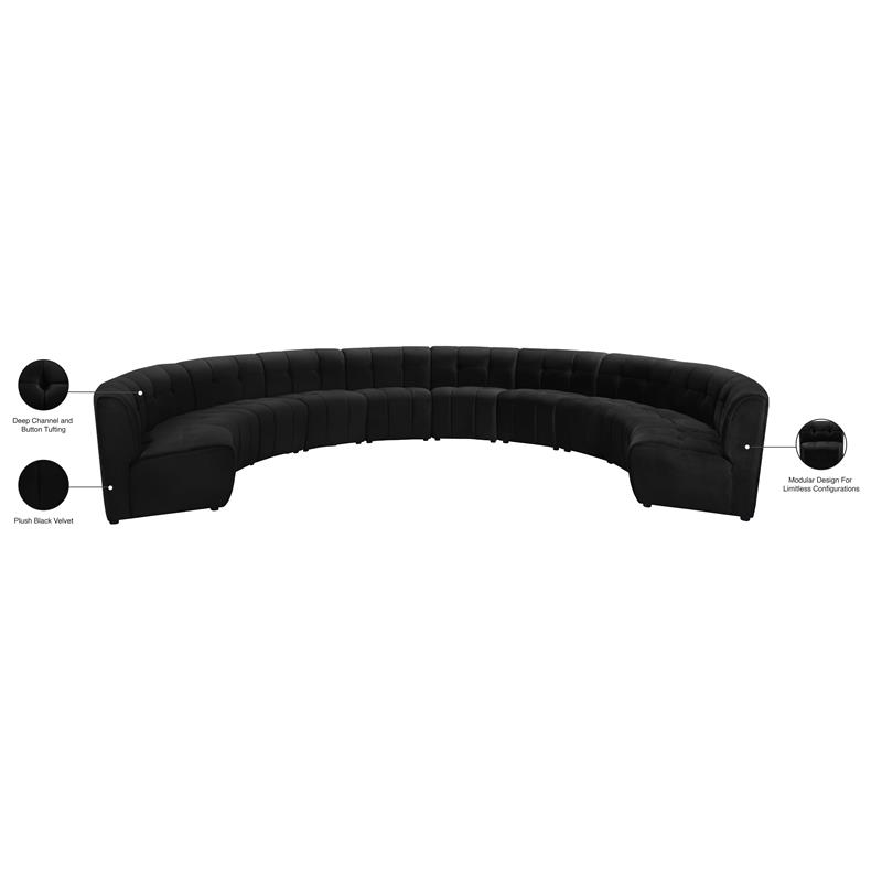 Maklaine 11-Piece Modular Contemporary Velvet Sectional Sofa in Black