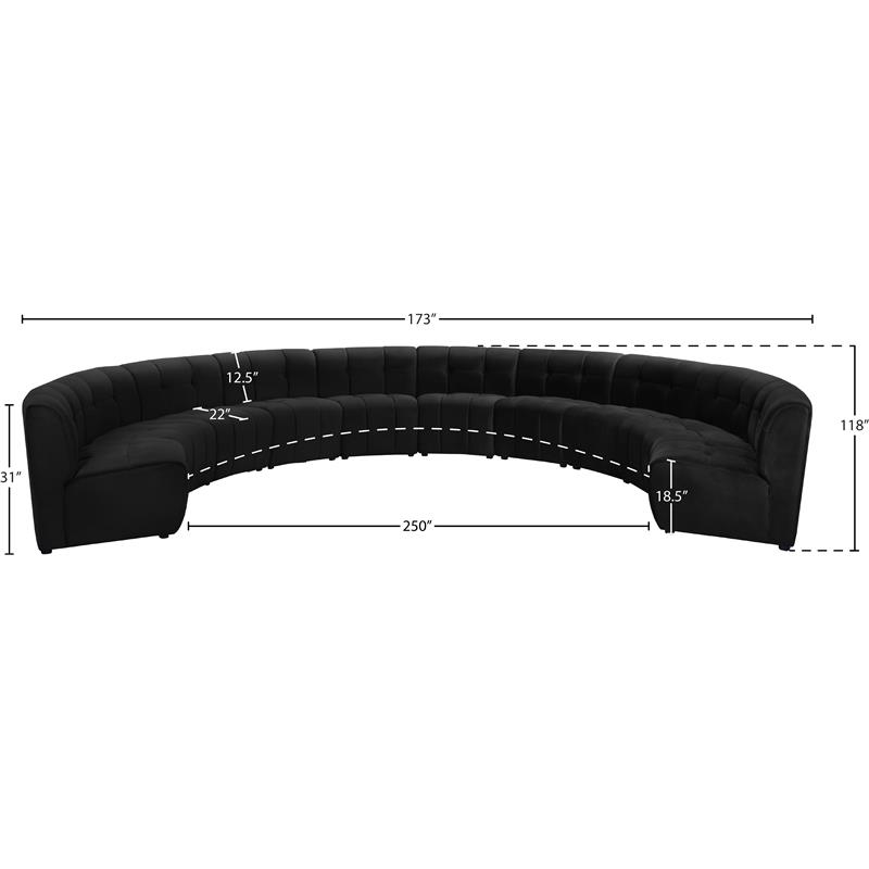 Maklaine 11-Piece Modular Contemporary Velvet Sectional Sofa in Black