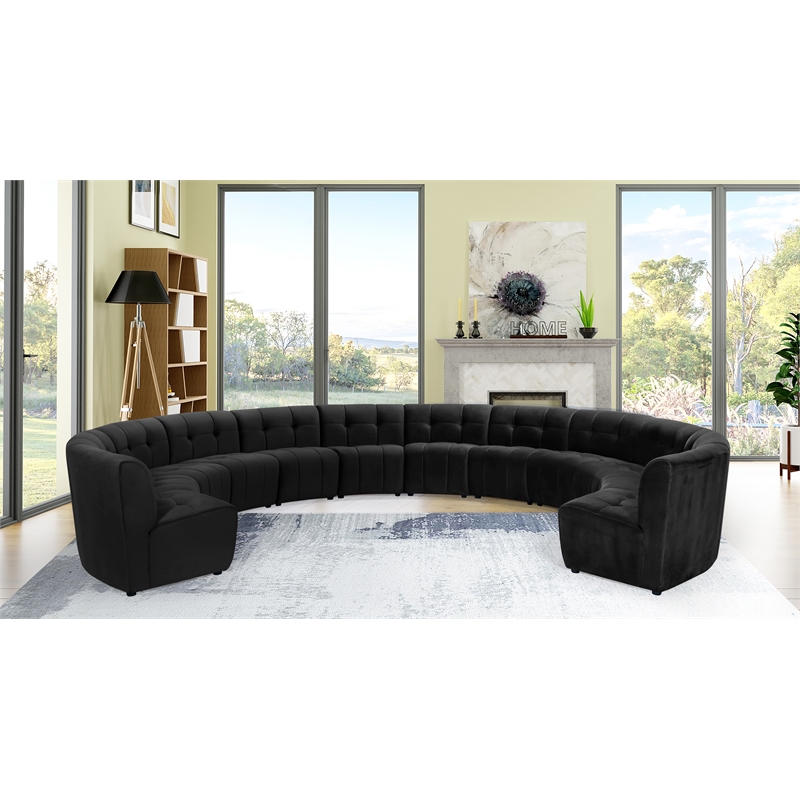 Maklaine 12-Piece Modular Contemporary Velvet Sectional Sofa in Black