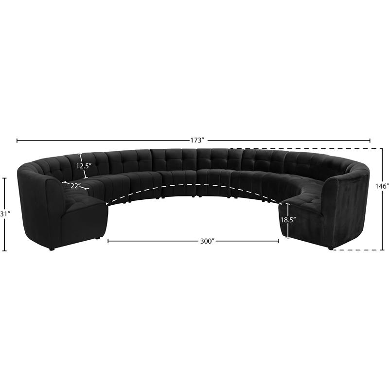 Maklaine 12-Piece Modular Contemporary Velvet Sectional Sofa in Black
