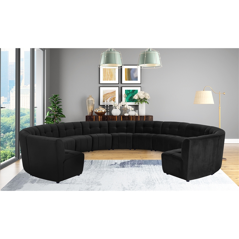 Maklaine 13-Piece Modular Contemporary Velvet Sectional Sofa in Black