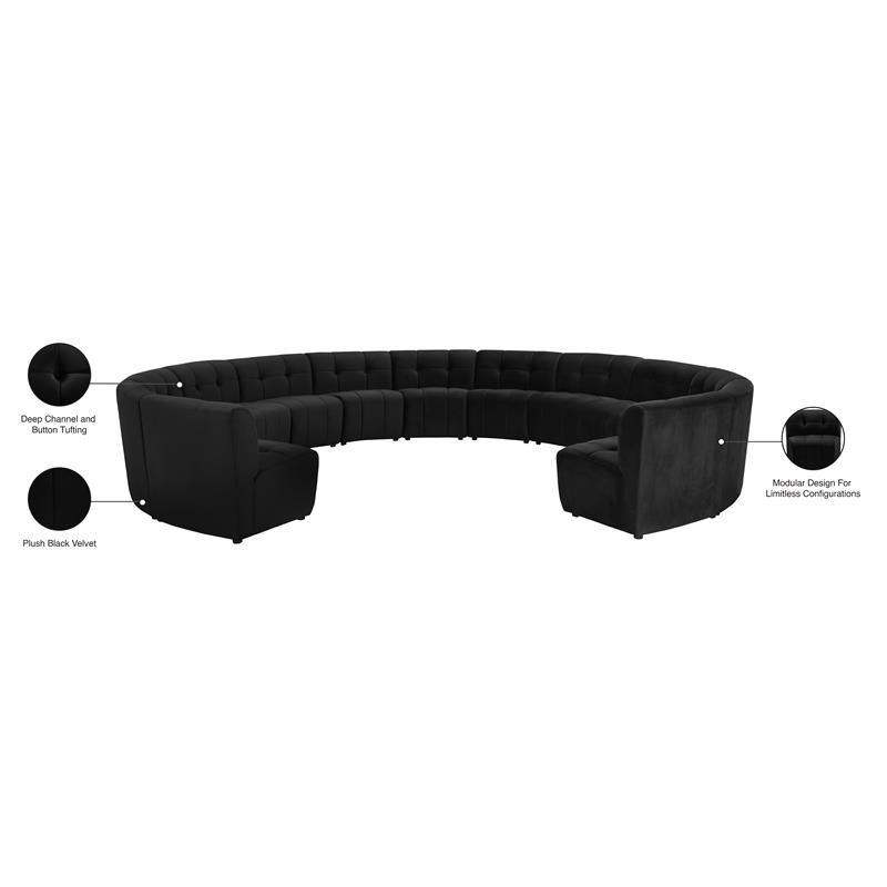 Maklaine 13-Piece Modular Contemporary Velvet Sectional Sofa in Black