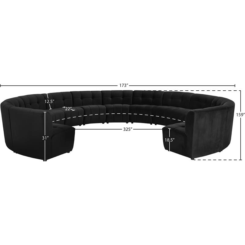 Maklaine 13-Piece Modular Contemporary Velvet Sectional Sofa in Black