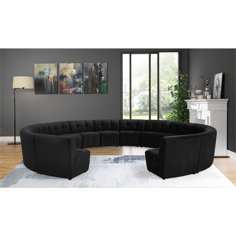 Maklaine 14-Piece Modular Contemporary Velvet Sectional Sofa in Black