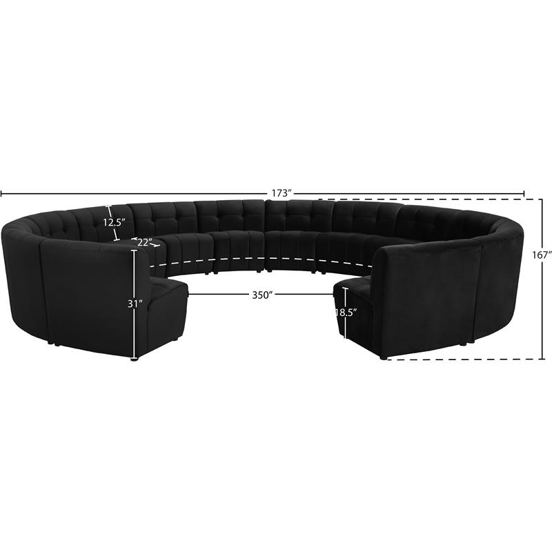 Maklaine 14-Piece Modular Contemporary Velvet Sectional Sofa in Black