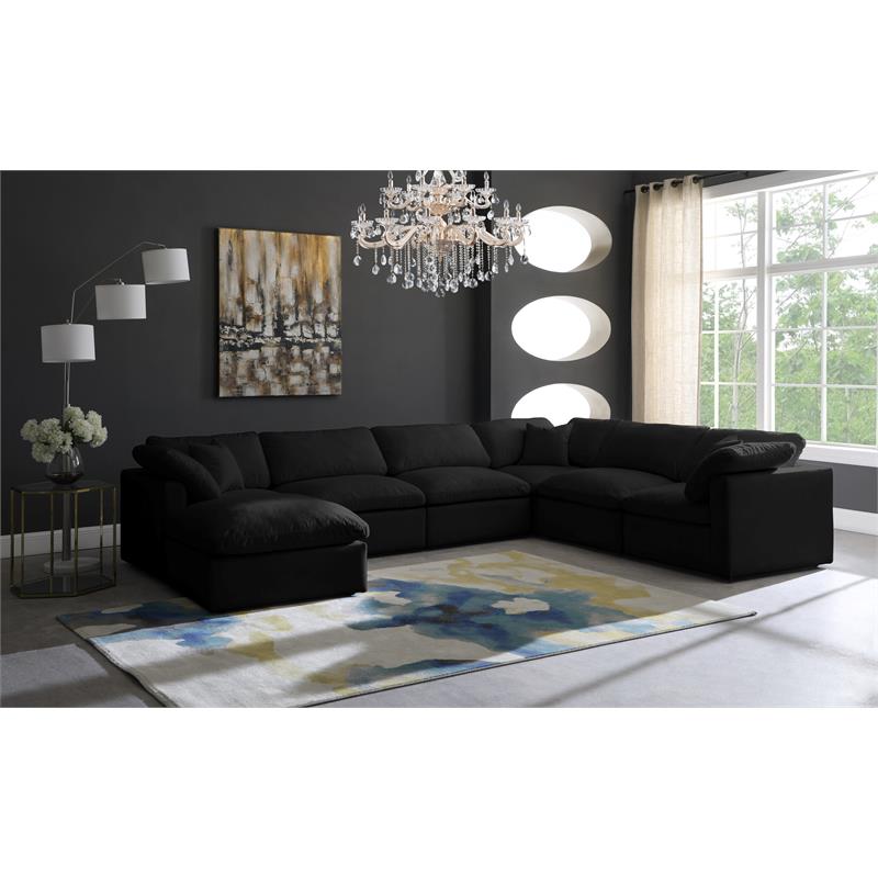 Maklaine Contemporary Standard Black Velvet Modular Sectional Sofa