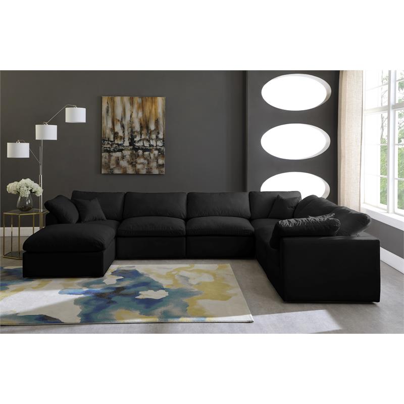 Maklaine Contemporary Standard Black Velvet Modular Sectional Sofa