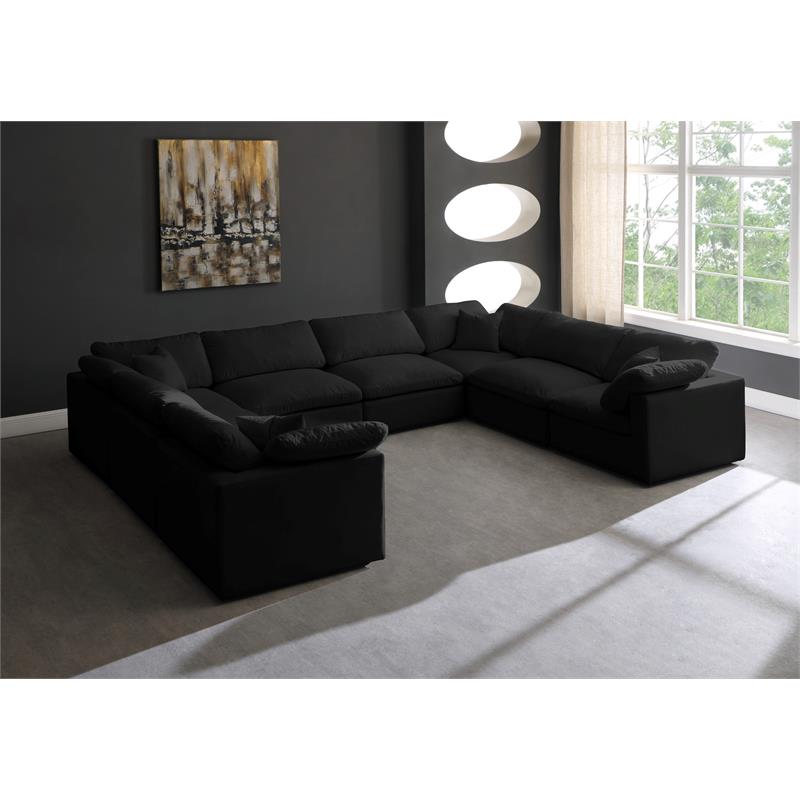 Maklaine Contemporary Standard Black Velvet Modular Sectional Sofa