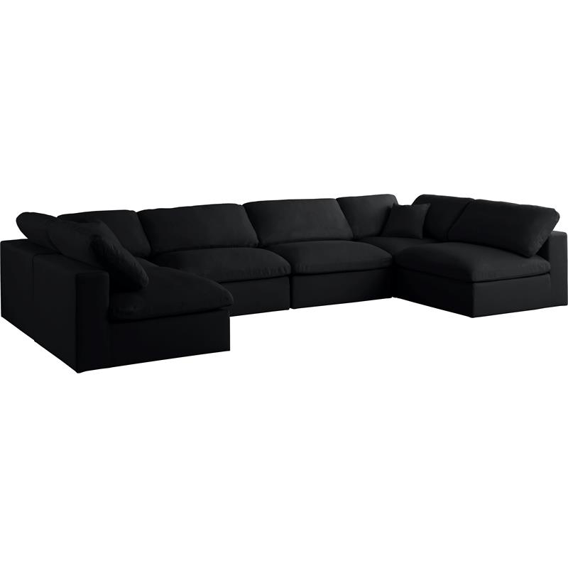 Maklaine Contemporary Black Velvet Standard Modular Sectional Sofa