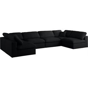 Maklaine Contemporary Black Velvet Standard Modular Sectional Sofa