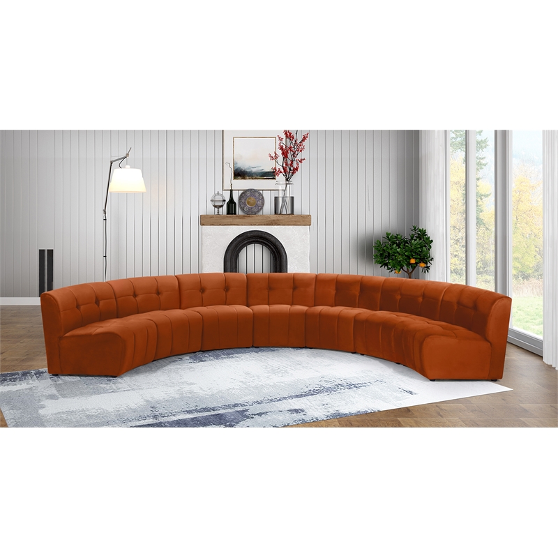 Maklaine 7-Piece Modular Contemporary Velvet Sectional Sofa in Mahogany