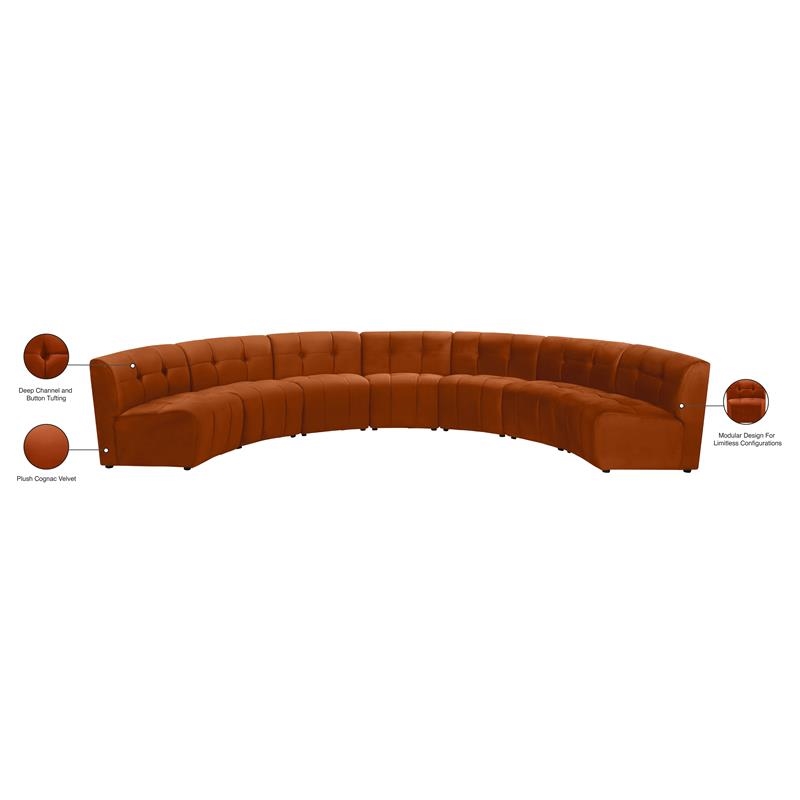 Maklaine 7-Piece Modular Contemporary Velvet Sectional Sofa in Mahogany