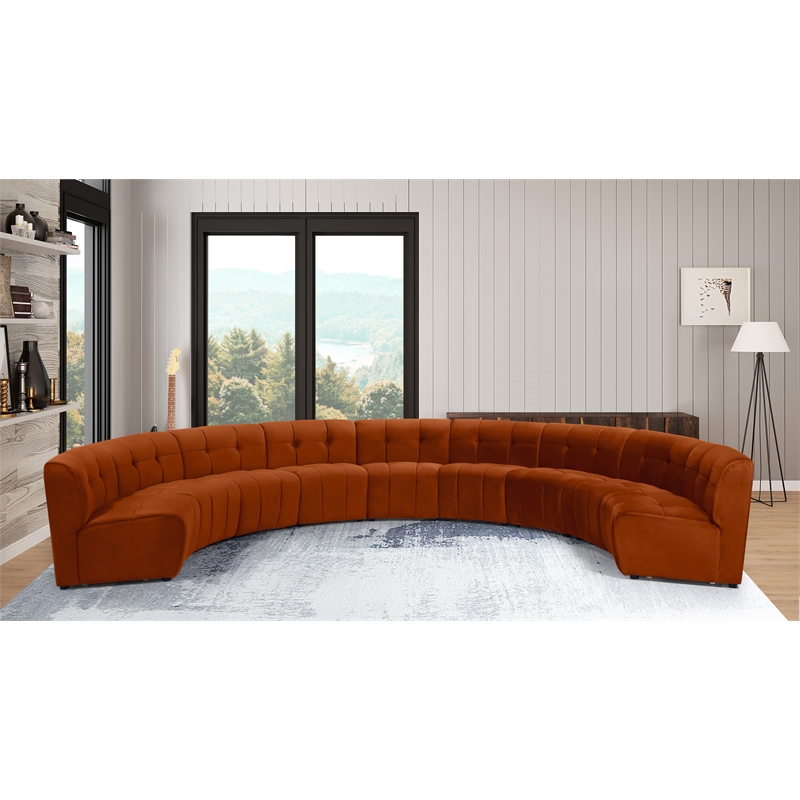 Maklaine 9-Piece Modular Contemporary Velvet Sectional Sofa in Mahogany