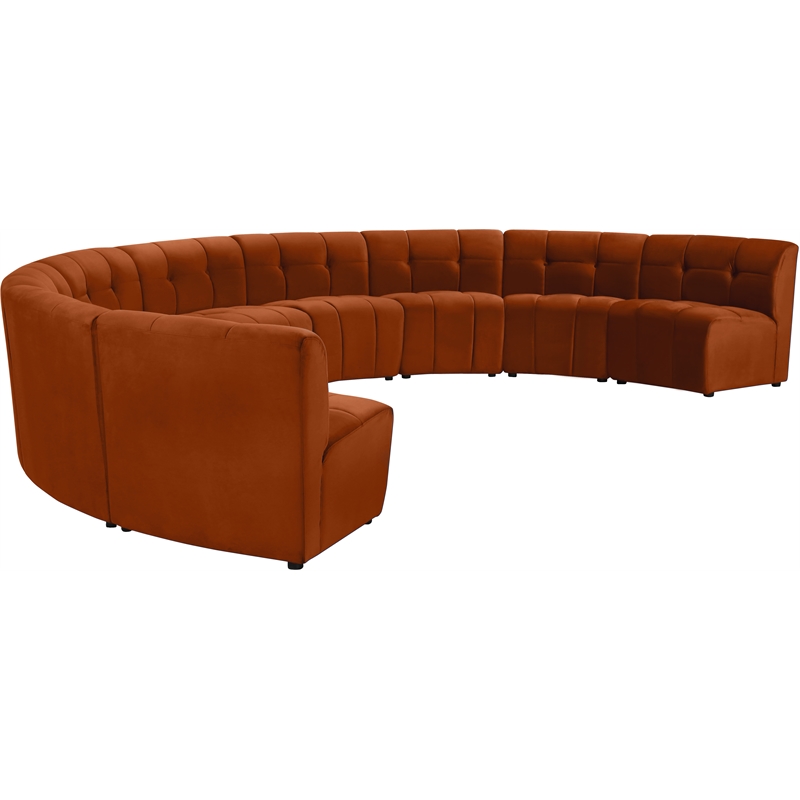 Maklaine 9-Piece Modular Contemporary Velvet Sectional Sofa in Mahogany