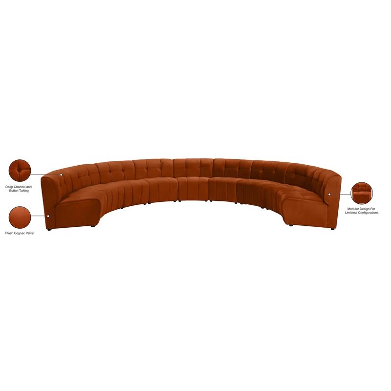 Maklaine 9-Piece Modular Contemporary Velvet Sectional Sofa in Mahogany