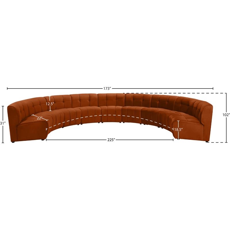 Maklaine 9-Piece Modular Contemporary Velvet Sectional Sofa in Mahogany