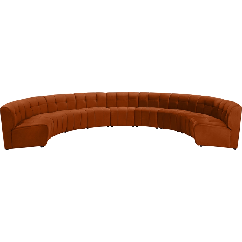 Maklaine 9-Piece Modular Contemporary Velvet Sectional Sofa in Mahogany
