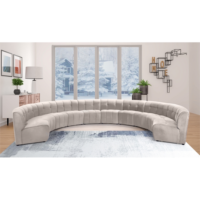 Maklaine 10-Piece Modular Contemporary Velvet Sectional Sofa in Cream