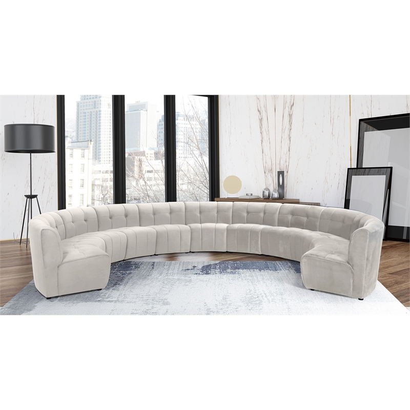 Maklaine 11-Piece Modular Contemporary Velvet Sectional Sofa in Cream