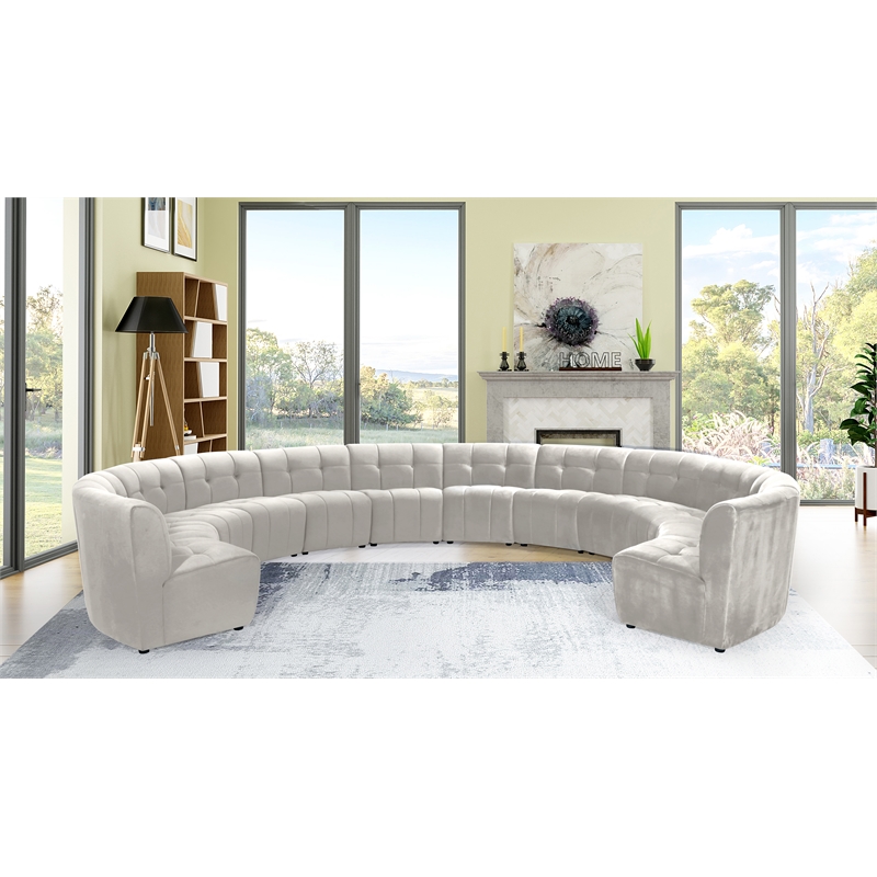 Maklaine 12-Piece Modular Contemporary Velvet Sectional Sofa in Cream