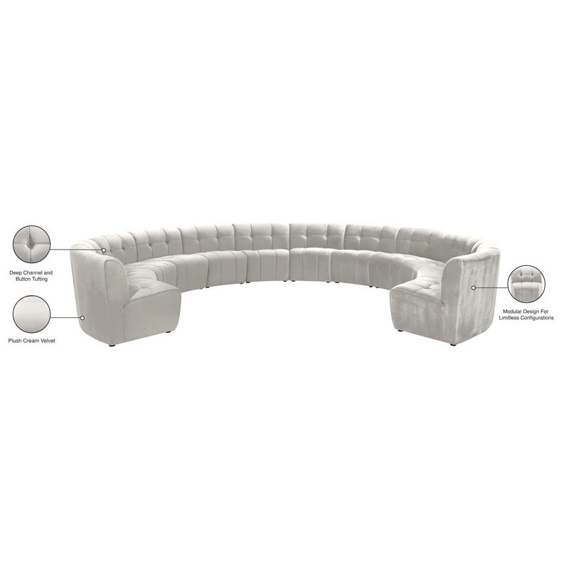 Maklaine 12-Piece Modular Contemporary Velvet Sectional Sofa in Cream