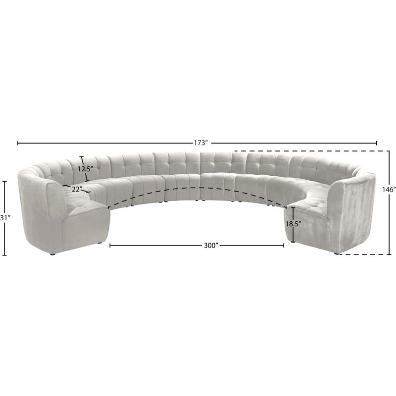 Maklaine 12-Piece Modular Contemporary Velvet Sectional Sofa in Cream