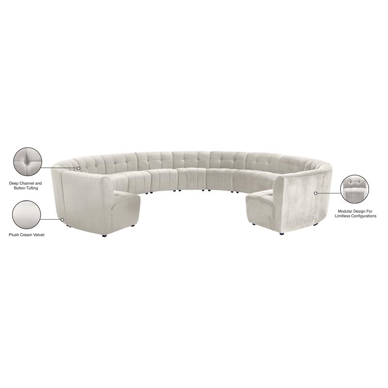 Maklaine 13-Piece Modular Contemporary Velvet Sectional Sofa in Cream