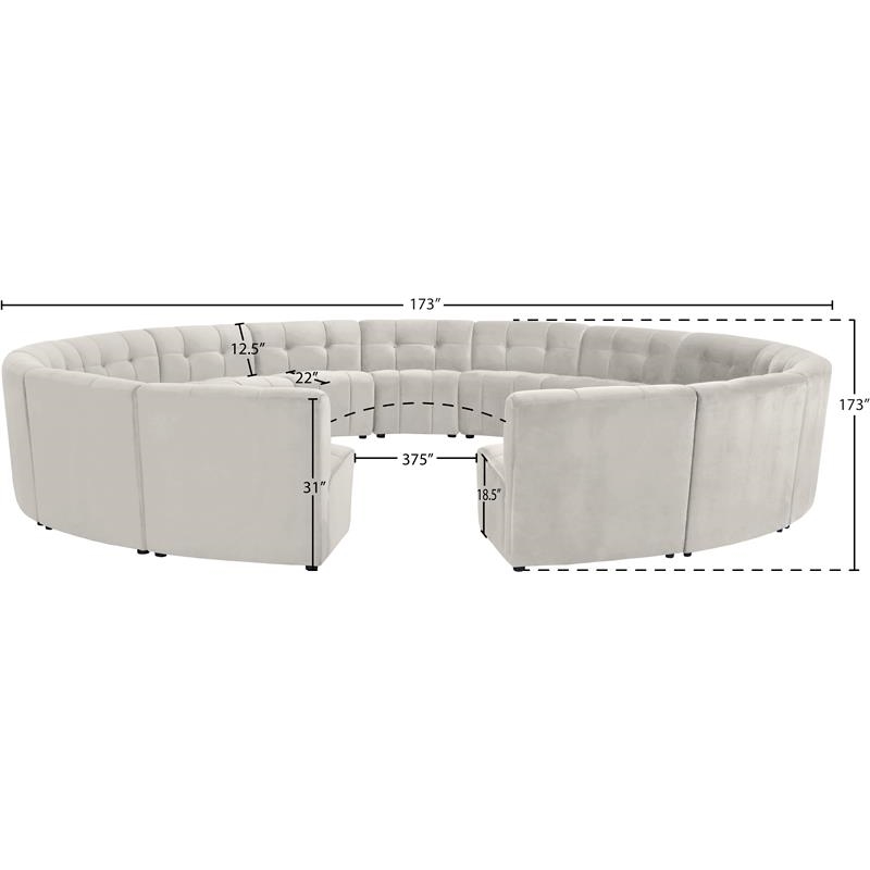 Maklaine 15-Piece Modular Contemporary Velvet Sectional Sofa in Cream
