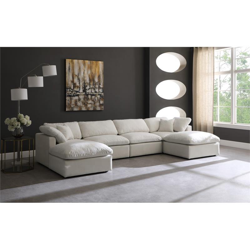 Maklaine Contemporary Standard Cream Velvet Modular Sectional Sofa