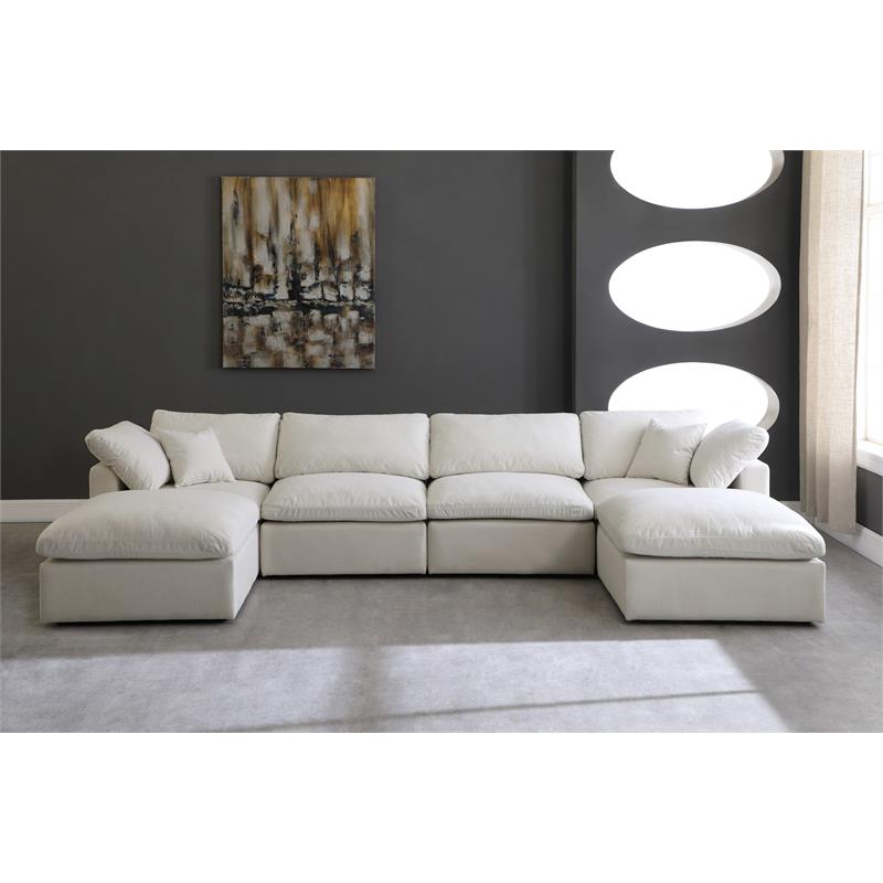 Maklaine Contemporary Standard Cream Velvet Modular Sectional Sofa