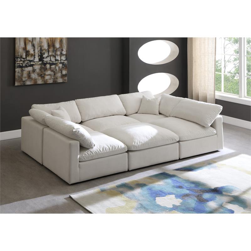 Maklaine Contemporary Standard Cream Velvet Modular Sectional Sofa