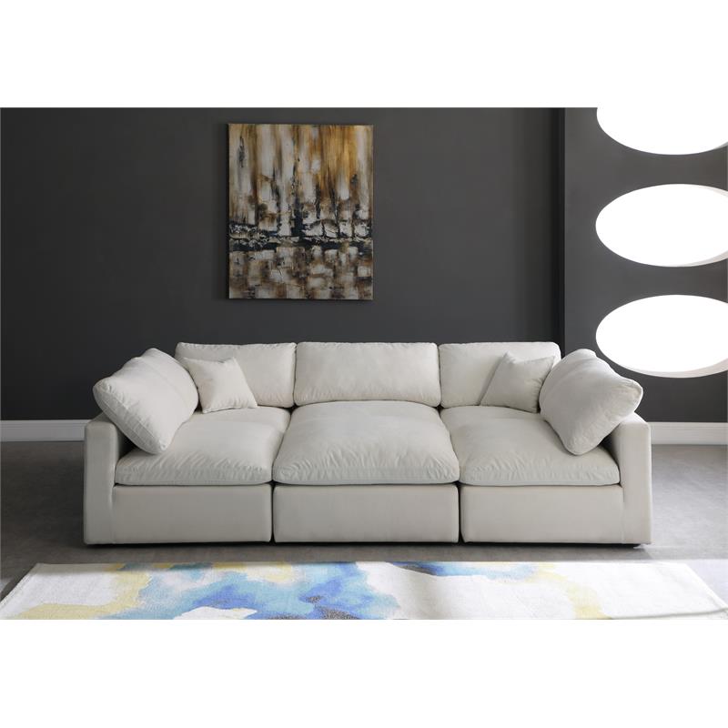 Maklaine Contemporary Standard Cream Velvet Modular Sectional Sofa