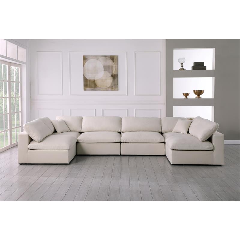 Maklaine Contemporary Cream Velvet Standard Modular Sectional Sofa