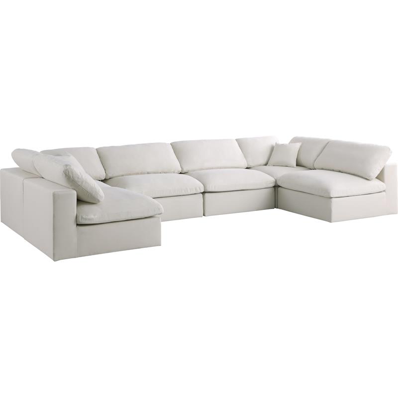 Maklaine Contemporary Cream Velvet Standard Modular Sectional Sofa
