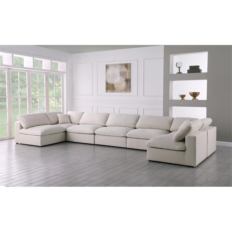 Maklaine Contemporary Cream Velvet Standard Modular Sectional Sofa