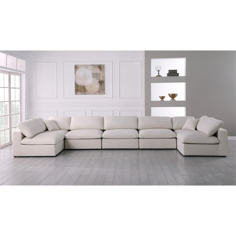 Maklaine Contemporary Cream Velvet Standard Modular Sectional Sofa