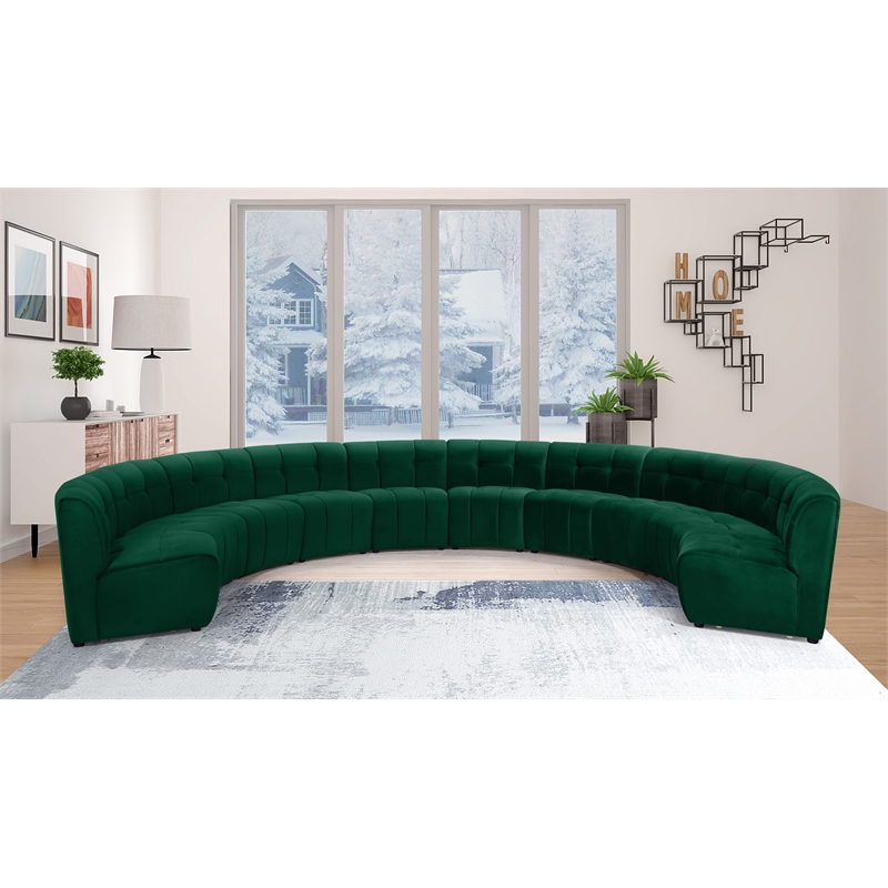 Maklaine 10-Piece Modular Contemporary Velvet Sectional Sofa in Green