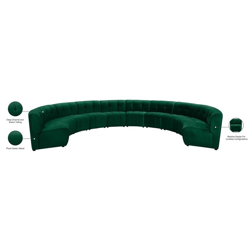 Maklaine 10-Piece Modular Contemporary Velvet Sectional Sofa in Green