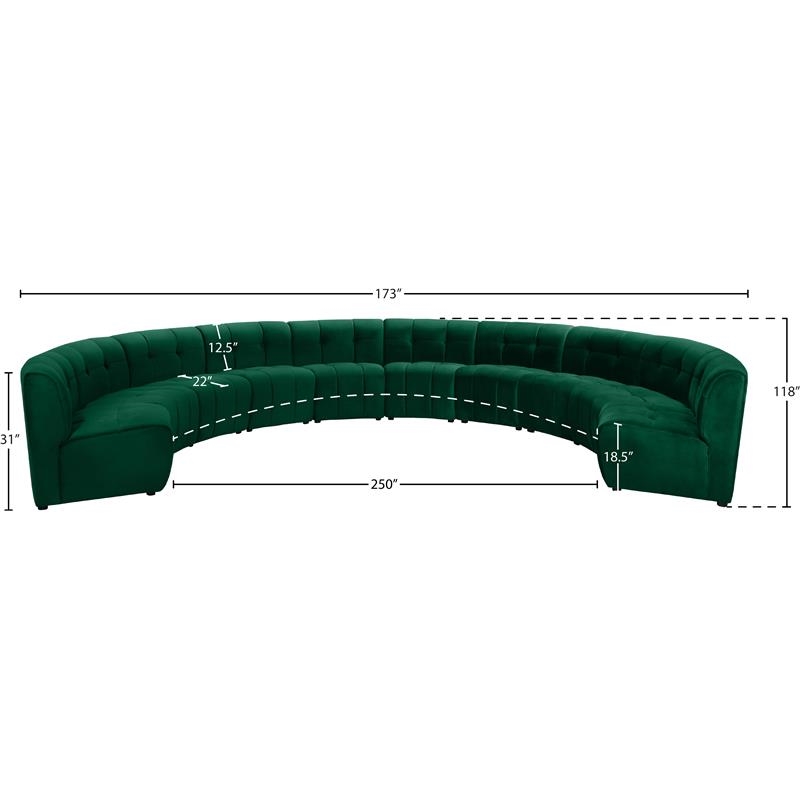 Maklaine 10-Piece Modular Contemporary Velvet Sectional Sofa in Green