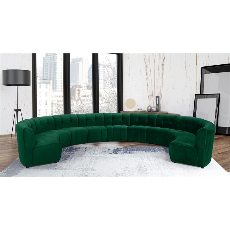 Maklaine 11-Piece Modular Contemporary Velvet Sectional Sofa in Green