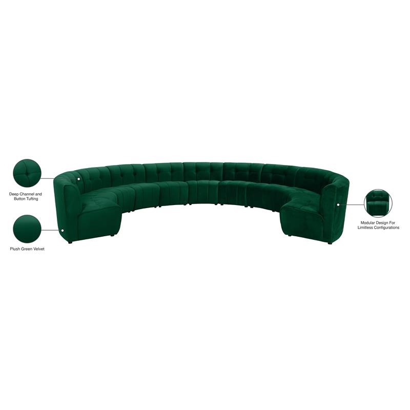 Maklaine 11-Piece Modular Contemporary Velvet Sectional Sofa in Green