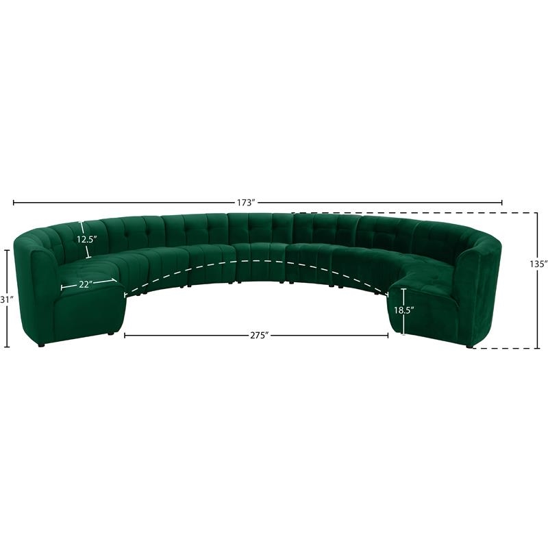 Maklaine 11-Piece Modular Contemporary Velvet Sectional Sofa in Green