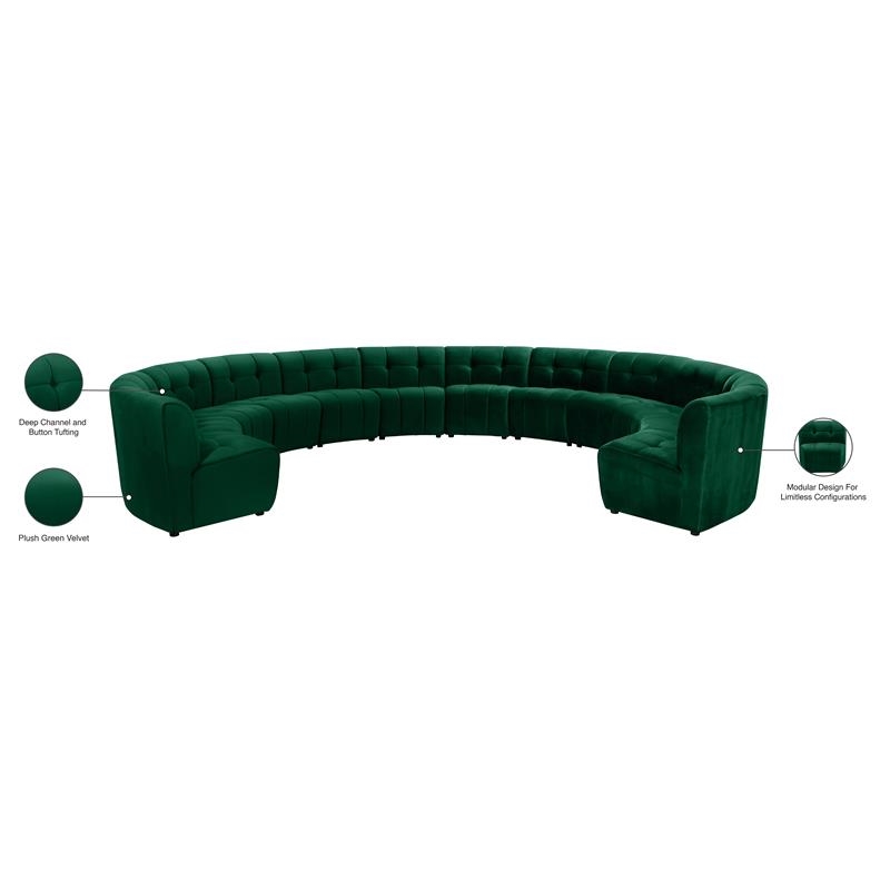 Maklaine 12-Piece Modular Contemporary Velvet Sectional Sofa in Green